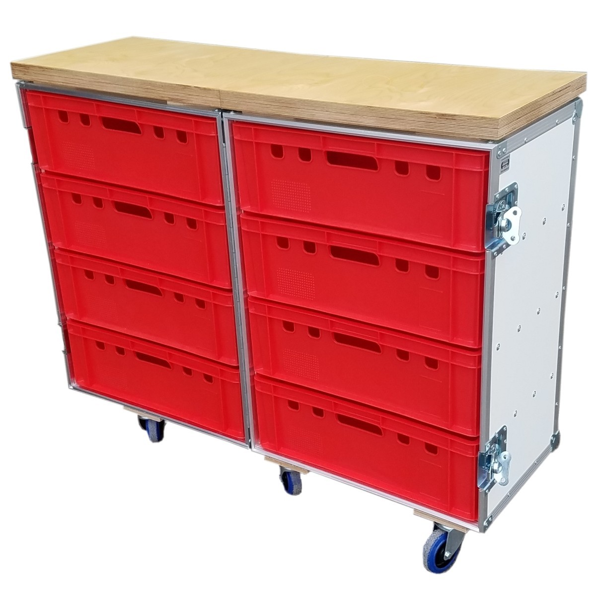 Flightcase Profi für 8 Euro-Boxen mit Arbeitsplatte