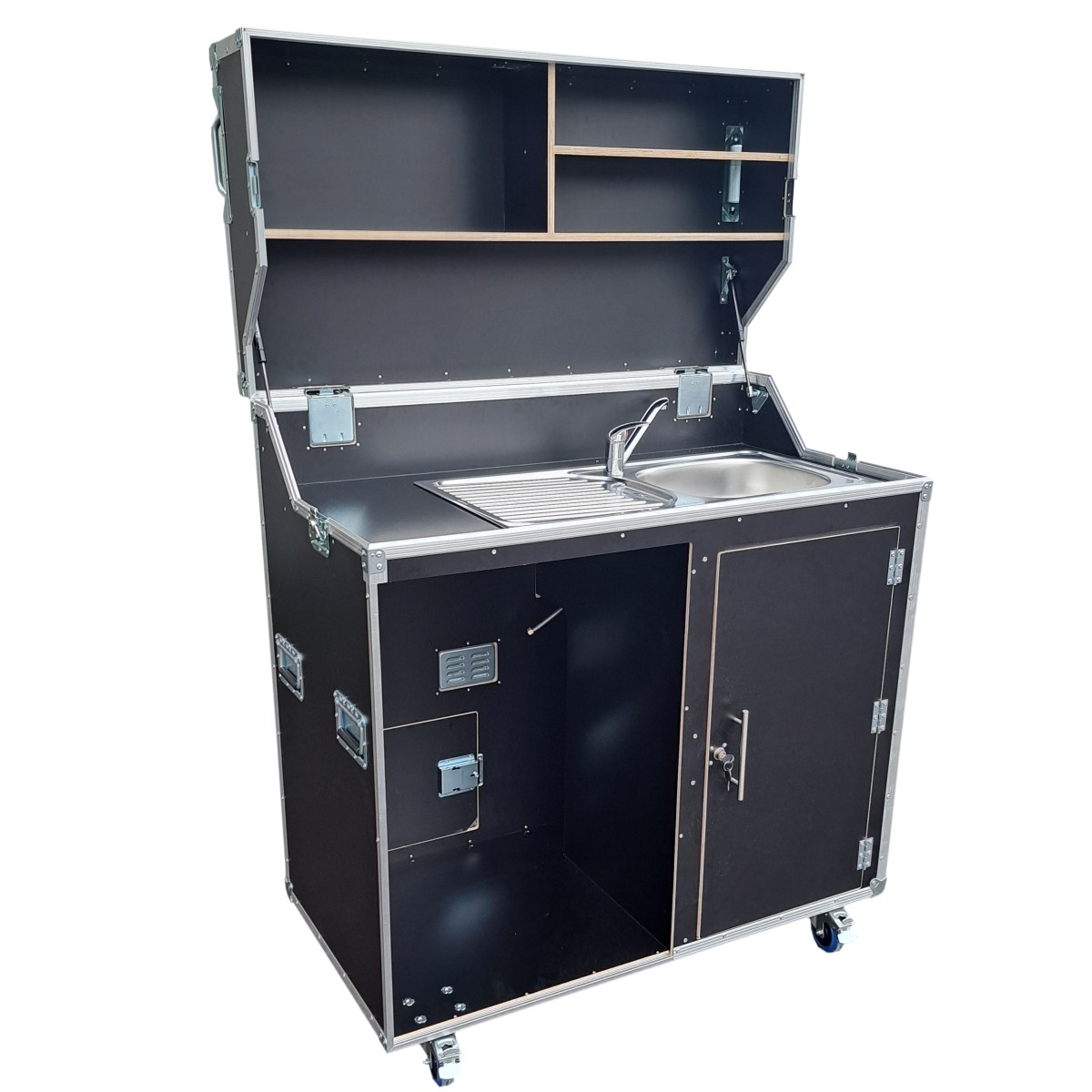 Küchencase mit Spüle und leerer Öffnung für Spülmaschine