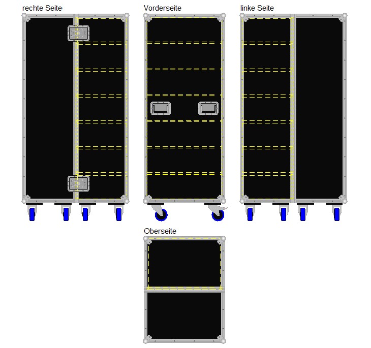 Flightcase Profi mit sieben Schubladen und sieben Euro-Boxen