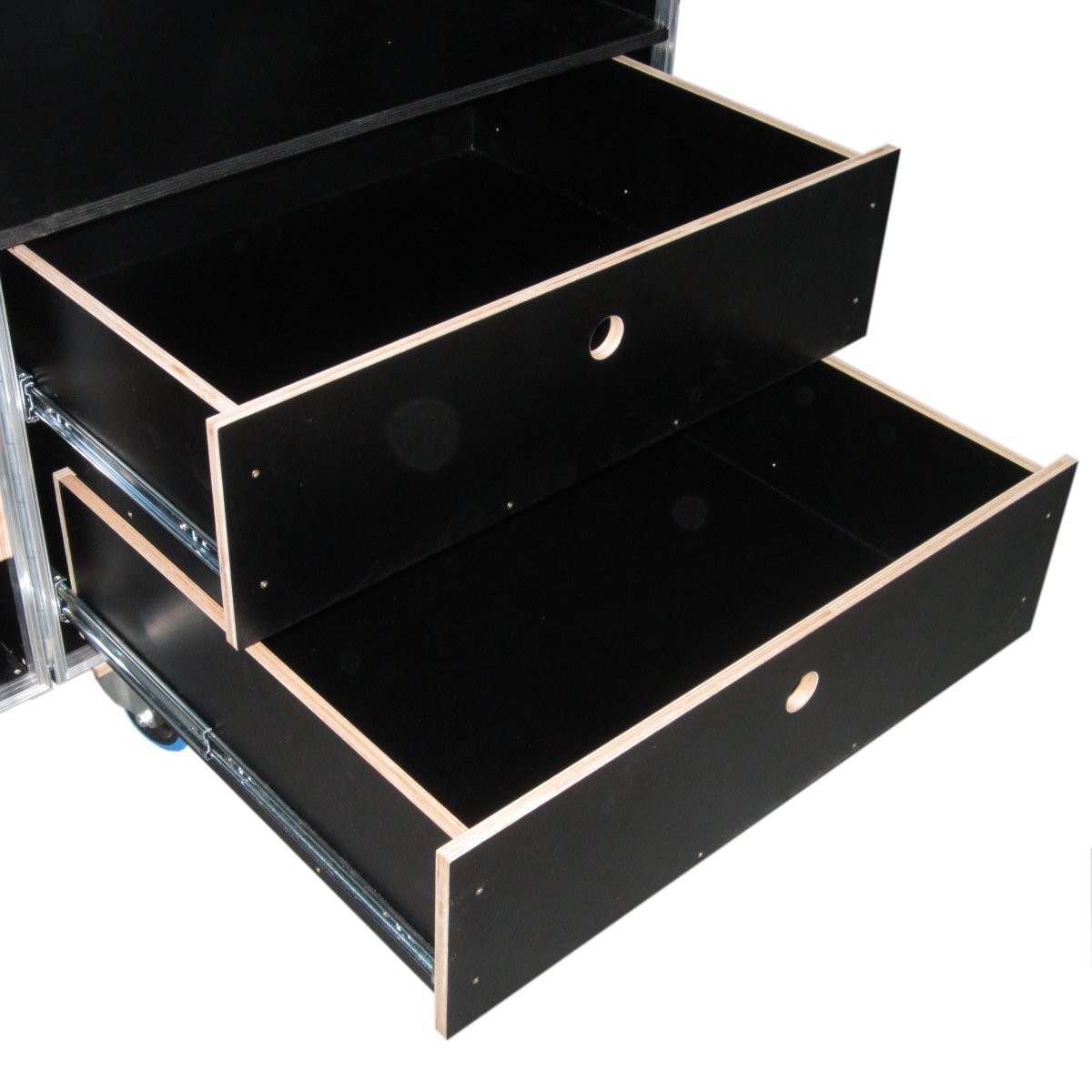 Garderobencase mit Kleiderstangen und Schubladen